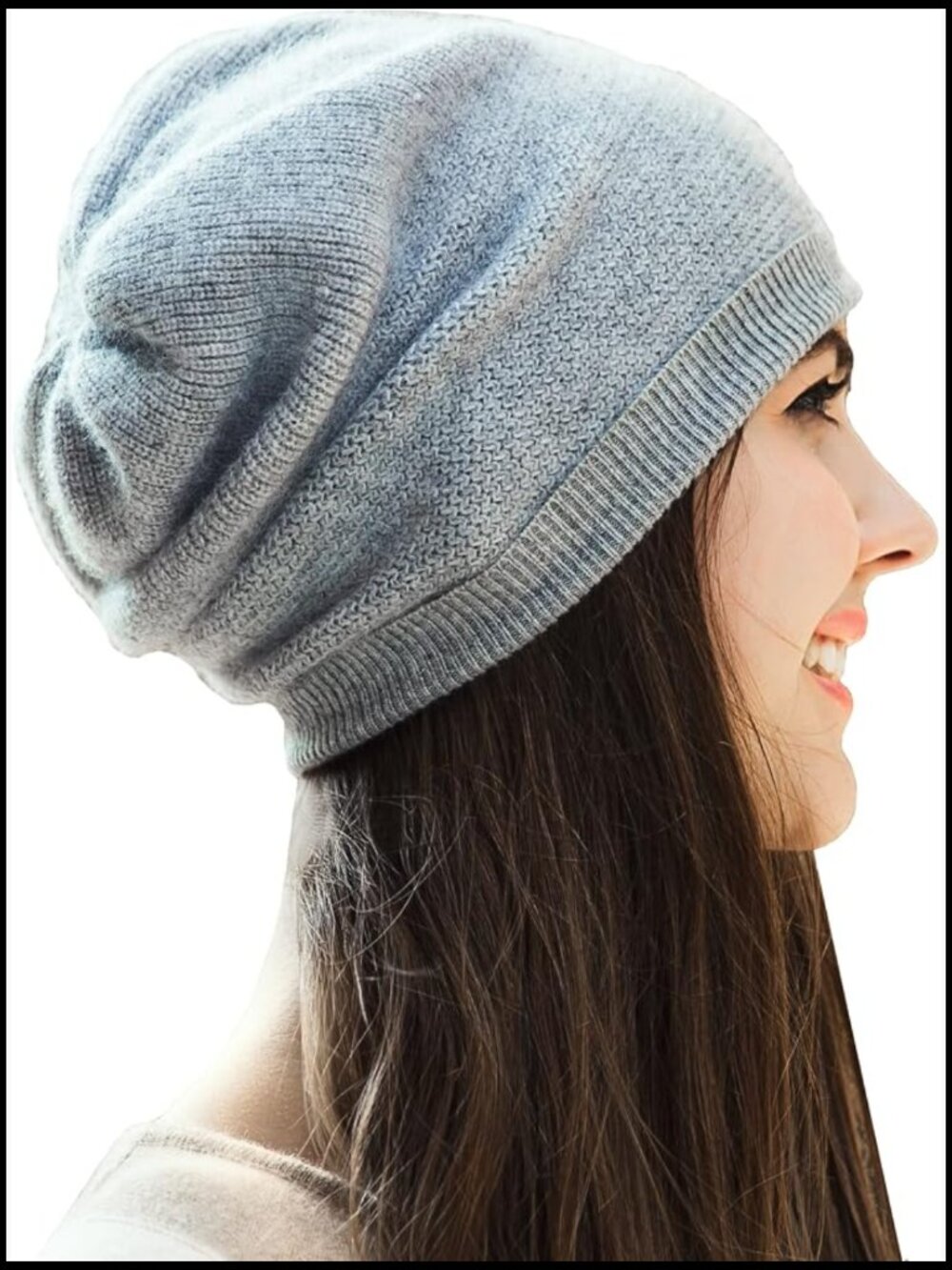 100% Cashmere Oversized Beanie Hat in Gift Box, Winter Slouchy Hat